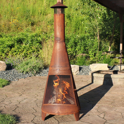 Sunnydaze 70″ Rust Patina Finish Steel Wood-Burning Chiminea with Spark Screen image 8