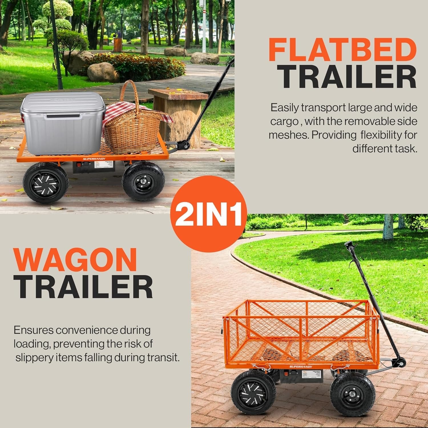 SuperHandy Electric-Assist Garden Cart, 5.7 Cu Ft, 440 lbs Load, All-Terrain Wheels image 1