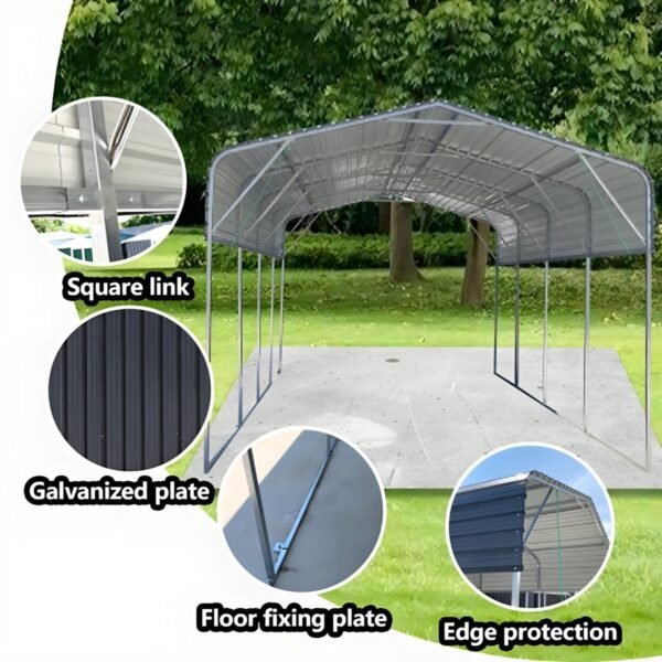 11x19FT Heavy Duty Metal Carport | Galvanized Outdoor Shelter for Cars, Boats & Parties image 1