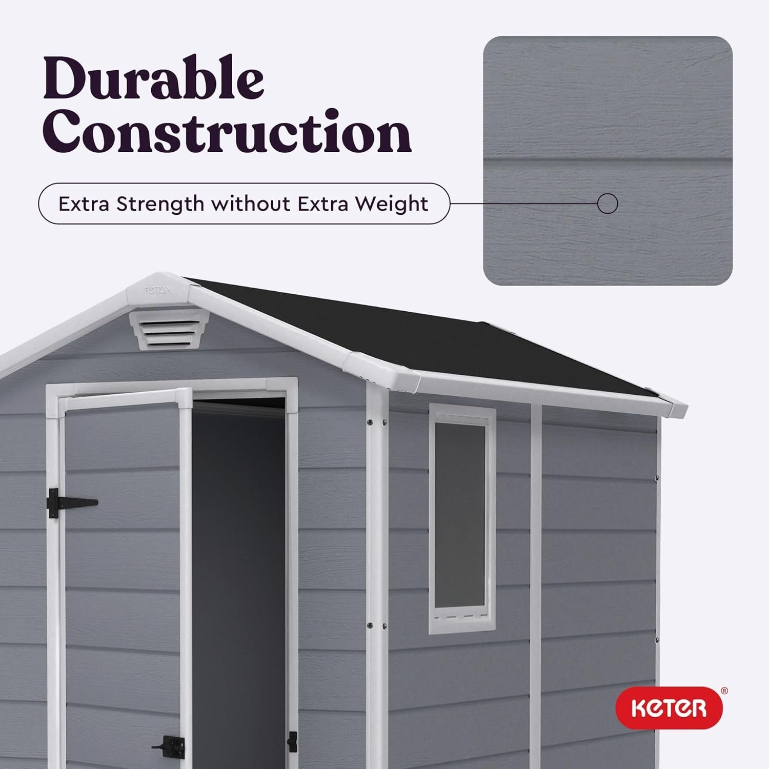 Keter Manor 4×6 Resin Outdoor Storage Shed Kit-Perfect to Store Patio Furniture, Garden Tools Bike Accessories, Beach Chairs and Lawn Mower, Grey & White image 7