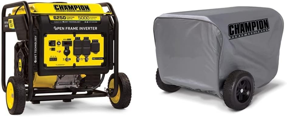 Champion 6250-Watt Open Frame Inverter Generator (100519) + Weather-Resistant Storage Cover image 0