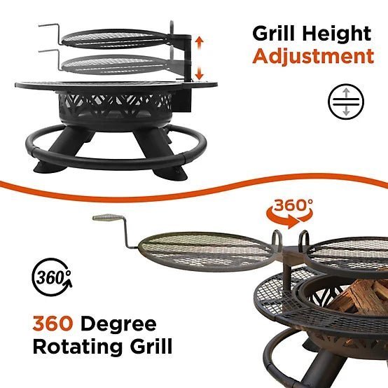 Red Mountain Valley 47 in. Wood-Burning Fire Pit with Adjustable BBQ Grate, Geometric image 1