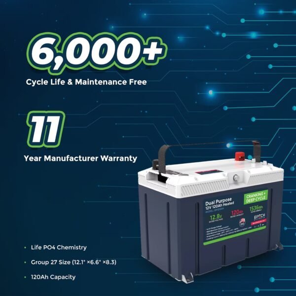 12V 120AH Group 27 LiFePO4 Battery Cranking & Deep Cycle Lithium Battery (Dual Purpose) image 3