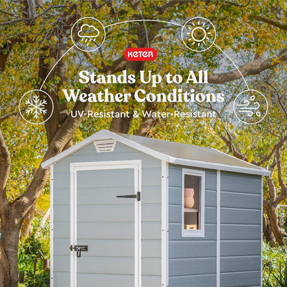 Keter Manor 4×6 Resin Outdoor Storage Shed Kit-Perfect to Store Patio Furniture, Garden Tools Bike Accessories, Beach Chairs and Lawn Mower, Grey & White image 4