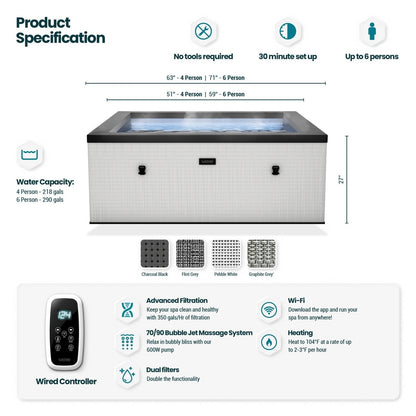 Wave Garda | 4-Person Eco Foam Hot Tub | Integrated Heater | Charcoal Black image 4